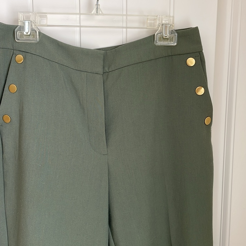 Ann Taylor Olive Wide-Leg Pants with Gold Buttons